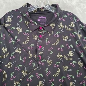 Bogey Bros Golf Polo Mens 3XL Black Neon Banana Cherry Print Short Sleeve Shirt